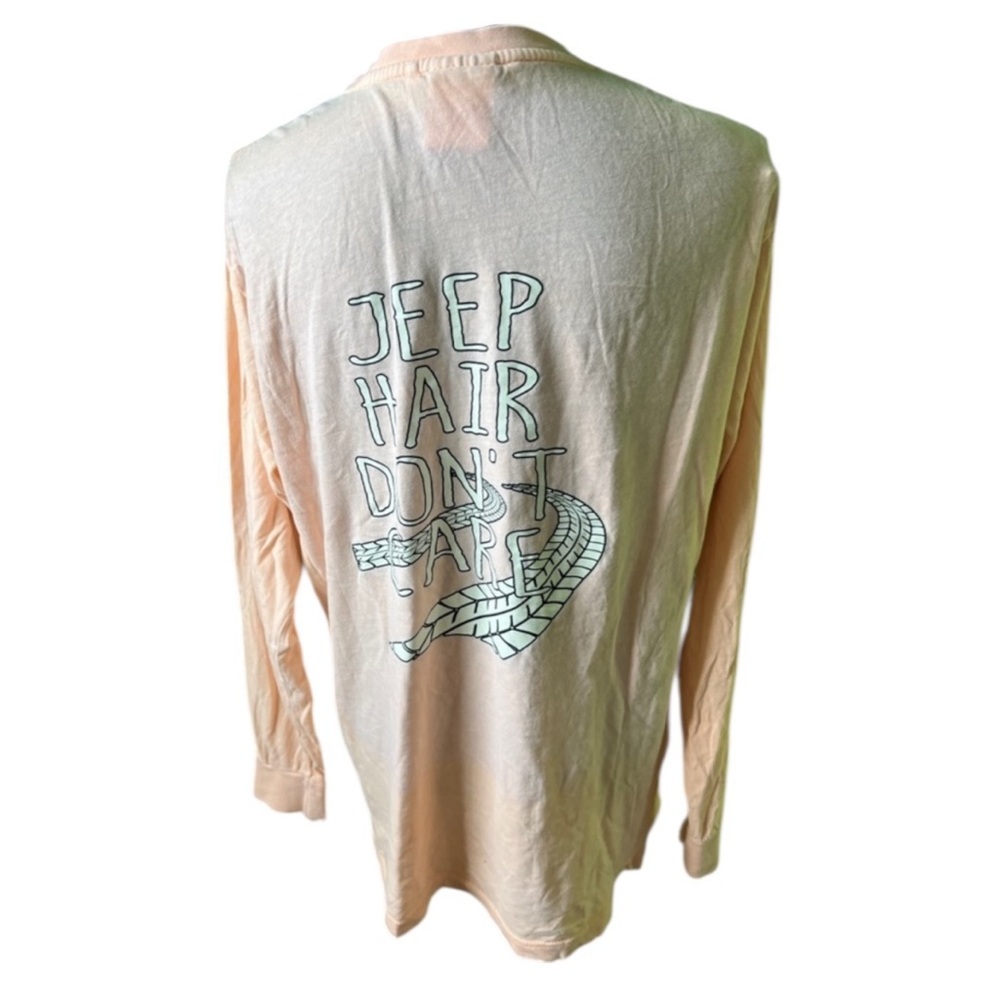 Womens Neon orange Jeep Hair Don’t Care Graphic Long‎ Sleeve Tee Top Large